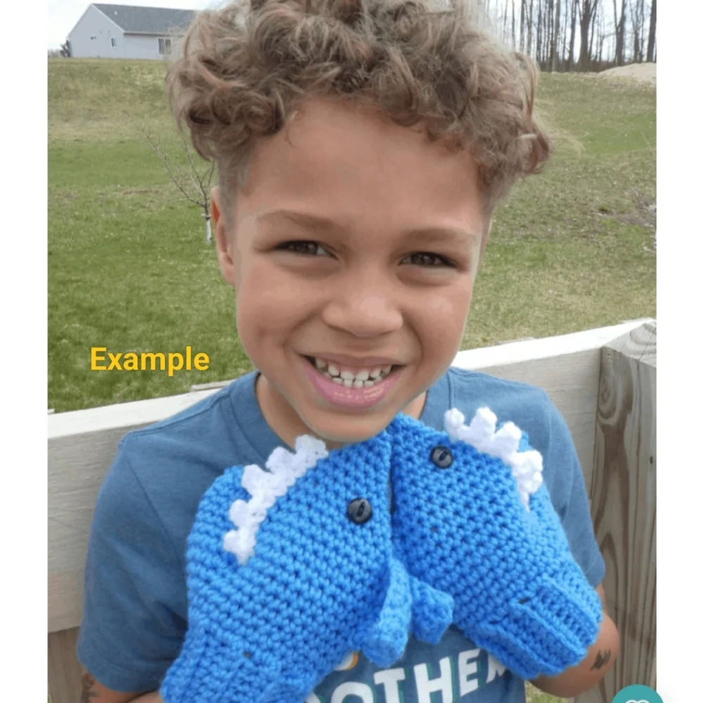 Handmade Crochet Blue Shark Child Mittens
